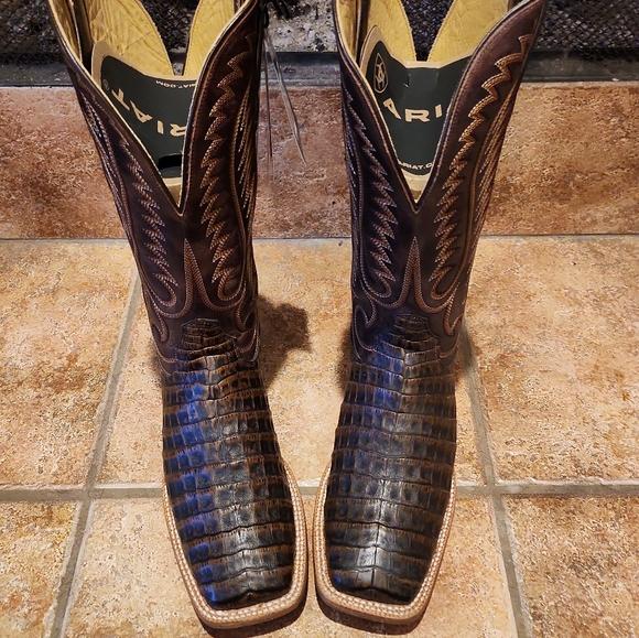 SOLD!! Men's Ariat Toffee Caiman Belly/ Pebbled Chocolate Pro Series Cowboy - Picture 3 of 12